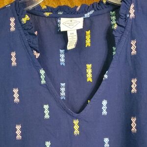 J. Crew Navy Embroidered Blouse